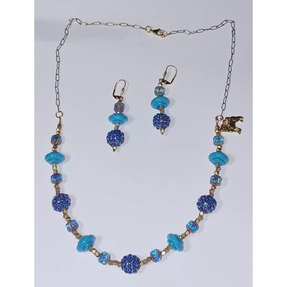 Blue Dream Hand crafted design necklace earring set. Pug vintage lampwork glass - Picture 1 of 4